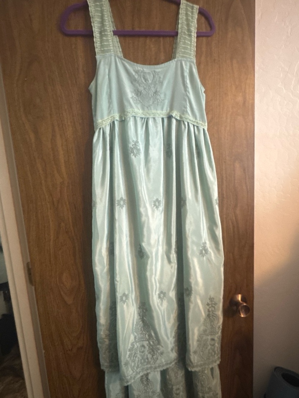 Scee by Twin-Set Light Green Seafoam Embroidered Maxi Dress - Empire Waist